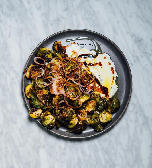 Brussels Sprouts With Pickled Shallots and Labneh