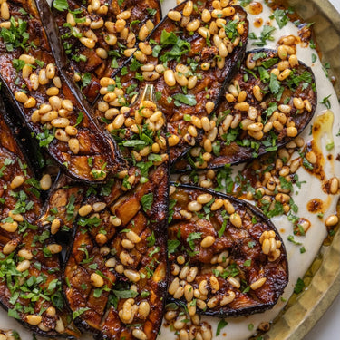 Harissa-Date Glazed Eggplant