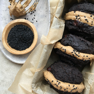 Vegan Black Sesame Whoopie Pies with Pumpkin “Dulce de Leche” Frosting