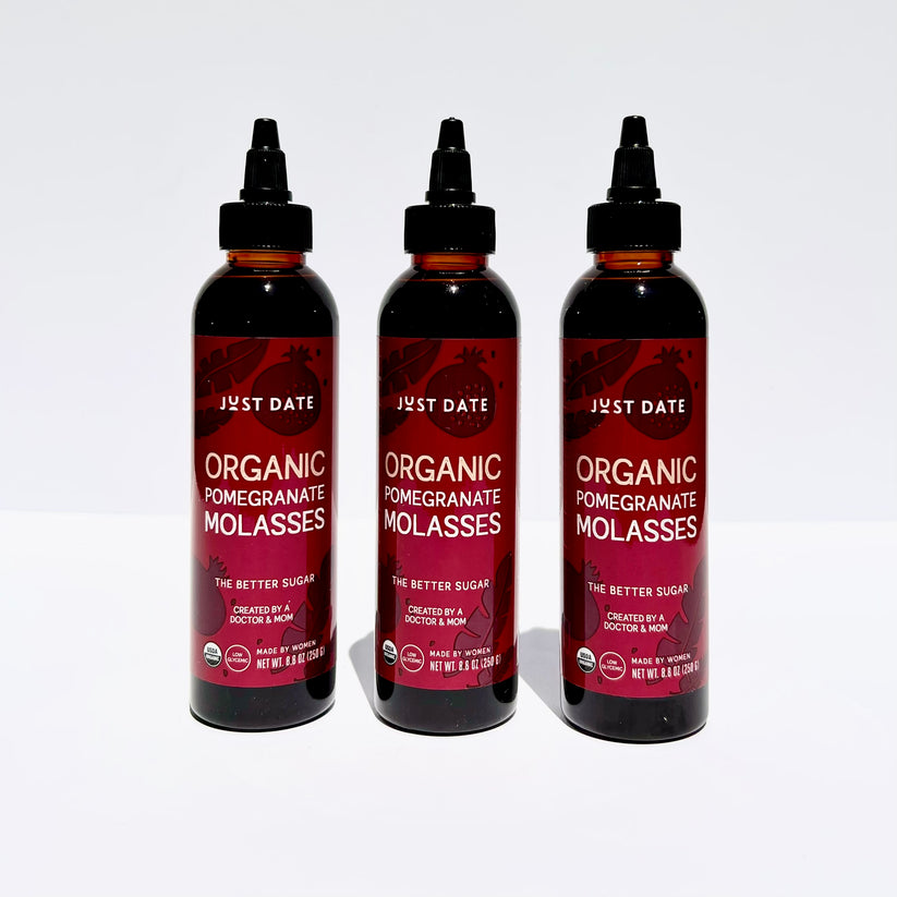 Just Pomegranate Syrup bottle offering tangy, antioxidant-rich natural sweetness.